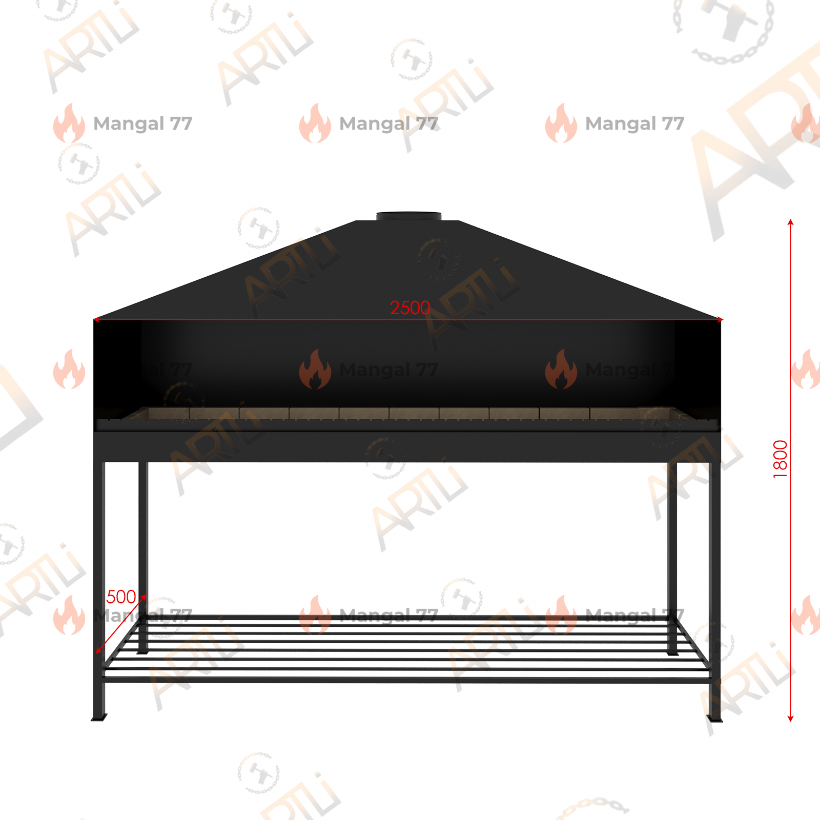 Профессиональный мангал из шамотного кирпича 250 x 60 см