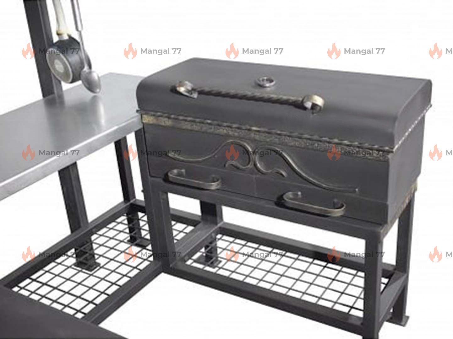 Мангал "Багдад-3 BBQ" с барбекю, печкой, крышей и большой столешницей