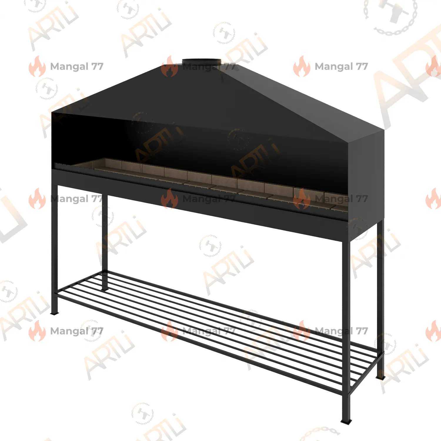 Профессиональный мангал с шамотным кирпичом 250 x 60 см