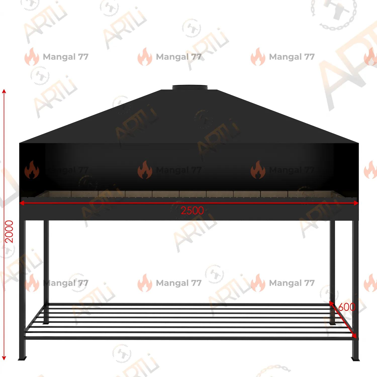Профессиональный мангал с шамотным кирпичом 250 x 60 см