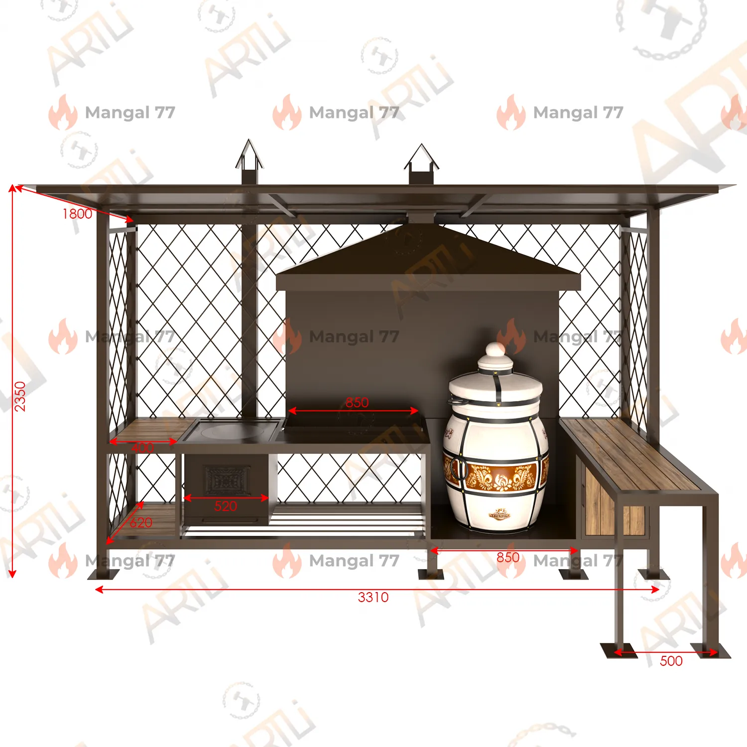 Лофт мангал в шоколадном цвете со столиками и местом под тандыр "AL - Монте-Карло-2"