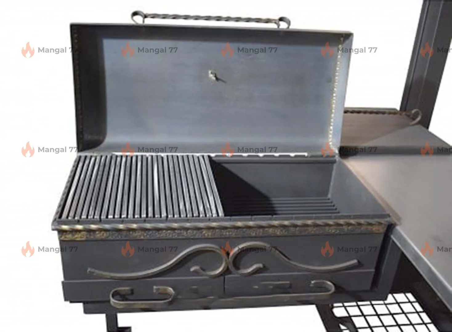 Мангал "Багдад-3 BBQ" с барбекю, печкой, крышей и большой столешницей